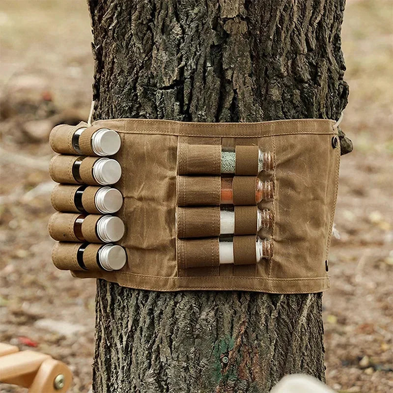 Storage bag with spice bottles