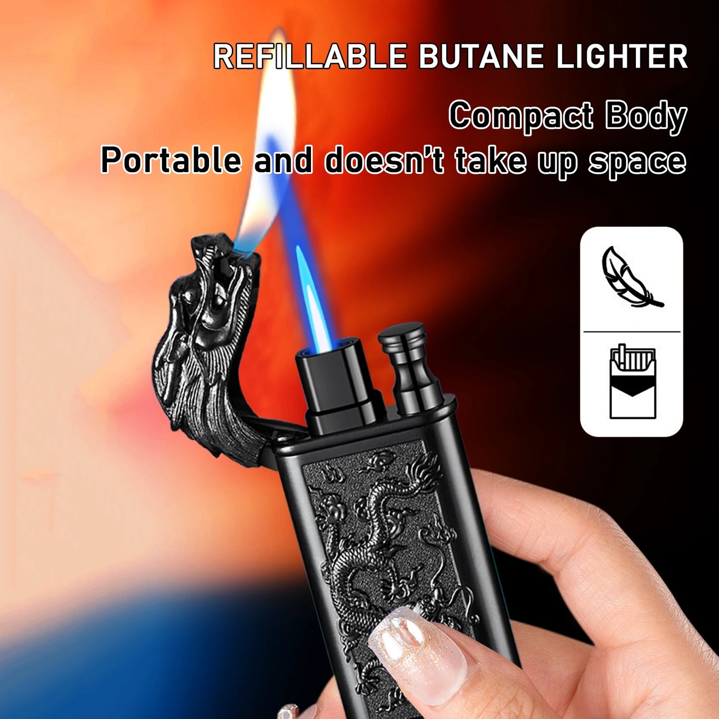 Cool Dragon Design Magic Dual Flame Torch/Lighter with Adjusting Flame Windproof Jet Flame Lighter - Newer-Adventures