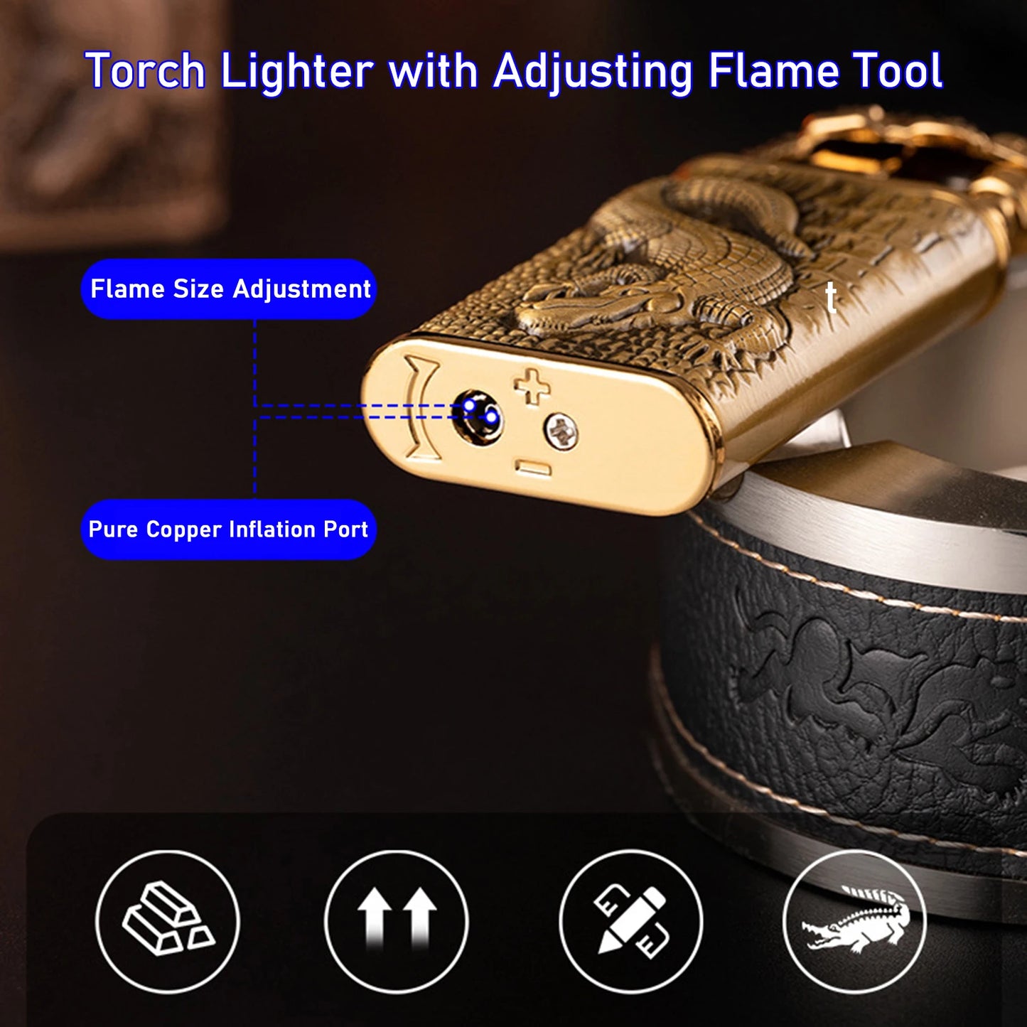 Cool Dragon Design Magic Dual Flame Torch/Lighter with Adjusting Flame Windproof Jet Flame Lighter - Newer-Adventures