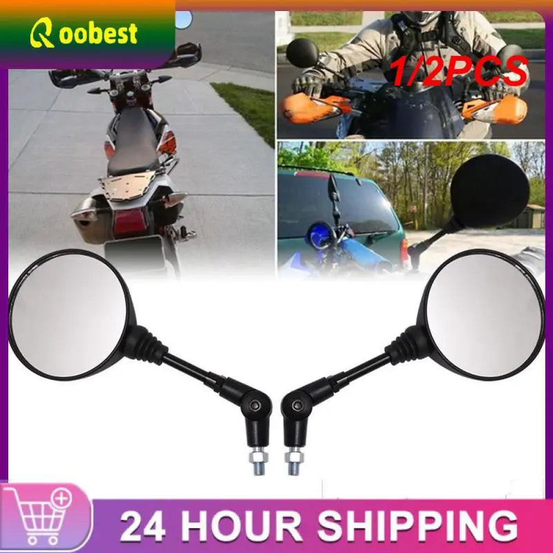 1/2PCS Motorcycle Black Universal 10mm Side Rearview Mirror Folding Round Mirror Best for certain models of Kawisaki - Newer-Adventures