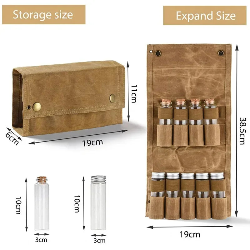 Storage bag with spice bottles