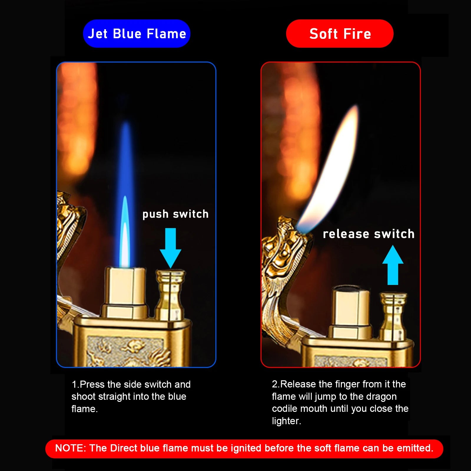 Cool Dragon Design Magic Dual Flame Torch/Lighter with Adjusting Flame Windproof Jet Flame Lighter - Newer-Adventures