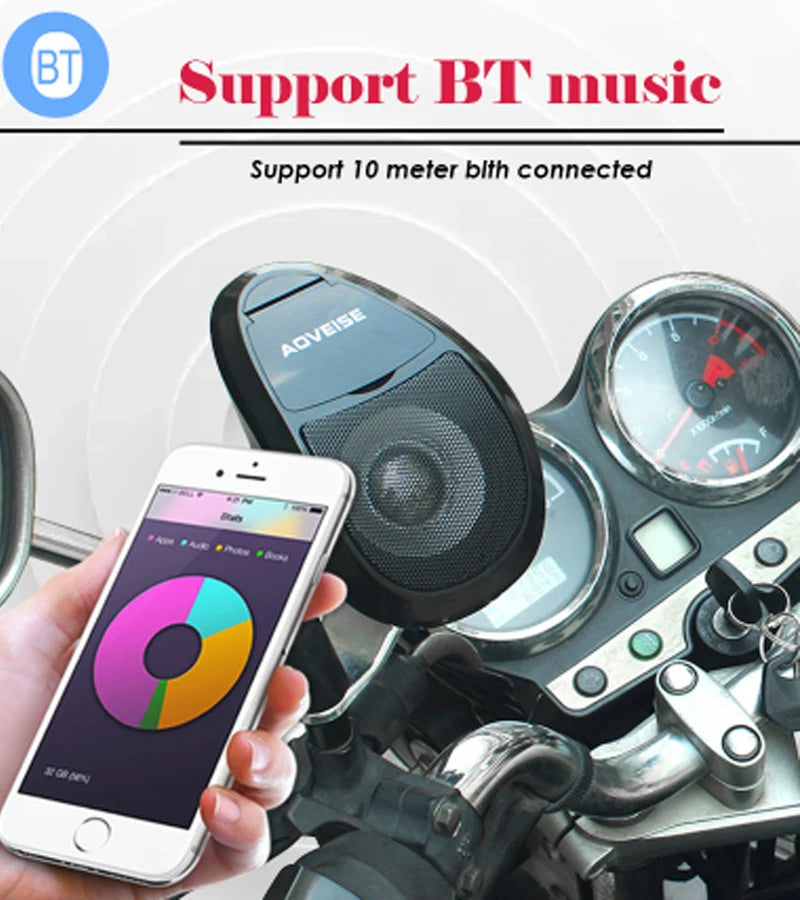 Waterproof Motorcycle Audio Speaker 2x15W Wireless Bluetooth MP3 Player Support FM Radio/TF Card/U Disk MT493 - Newer-Adventures