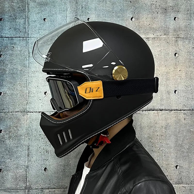 Dot-approved, motorcycle full-cover vintage helmet,  PC lenses, suede lining - Newer-Adventures