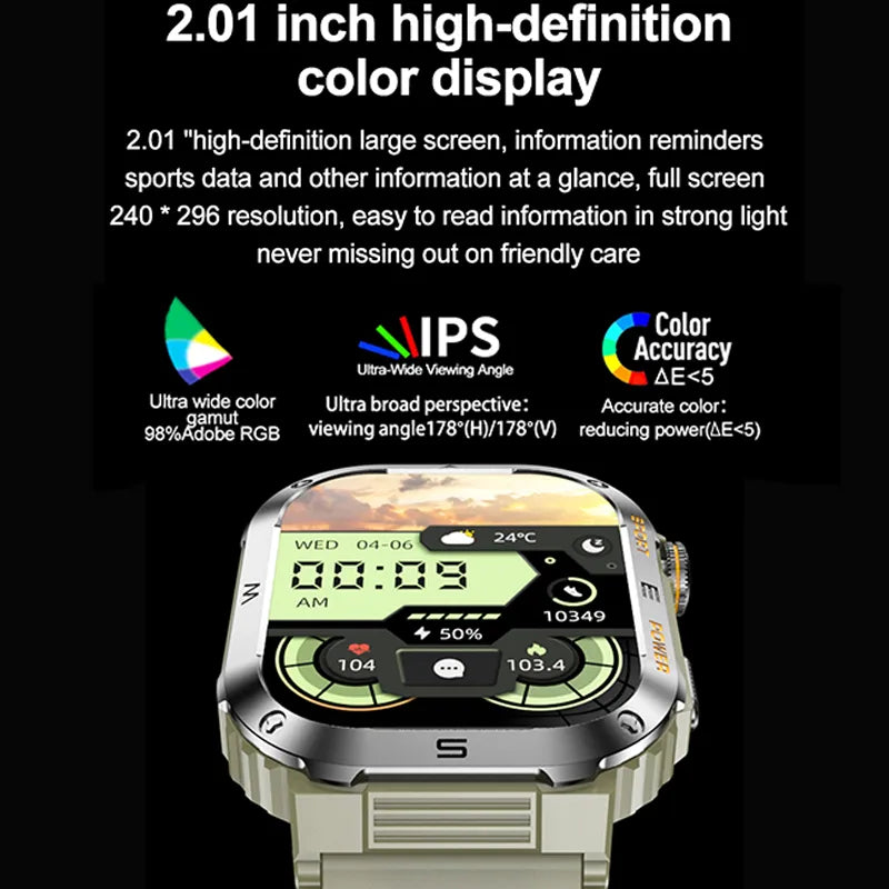 Rugged And Durable Military Smart Watch Ip68 Waterproof 2.01 '' HD Display Bluetooth Voice Smart Watch For Android IOS XIAOMI - Newer-Adventures