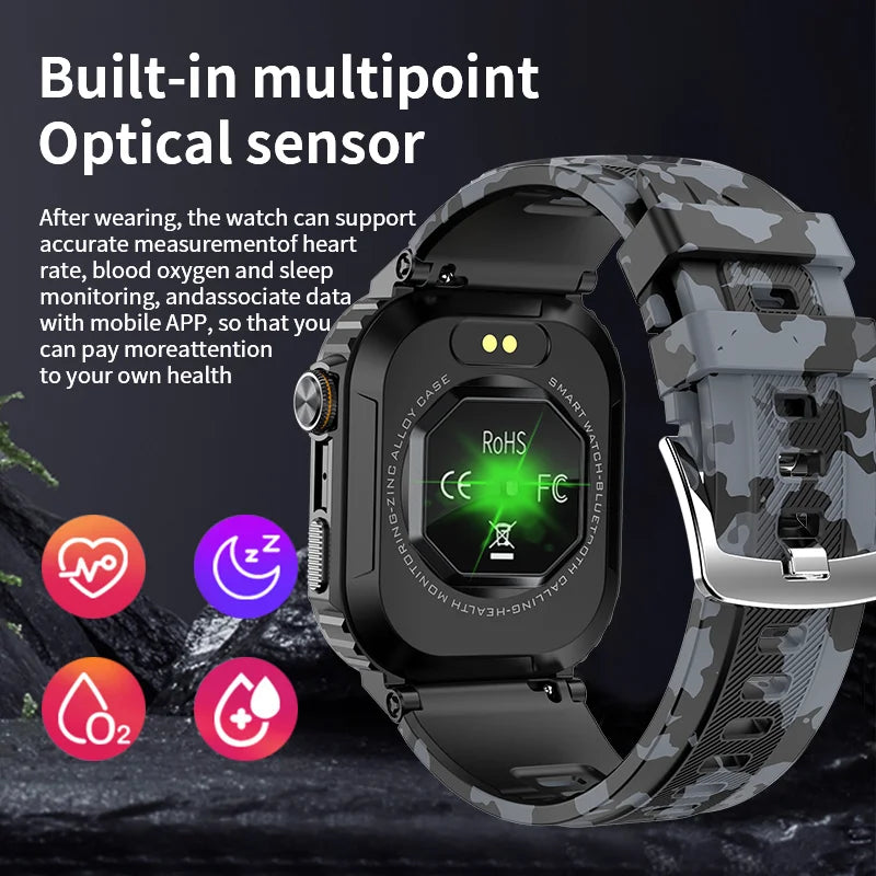 Rugged And Durable Military Smart Watch Ip68 Waterproof 2.01 '' HD Display Bluetooth Voice Smart Watch For Android IOS XIAOMI - Newer-Adventures